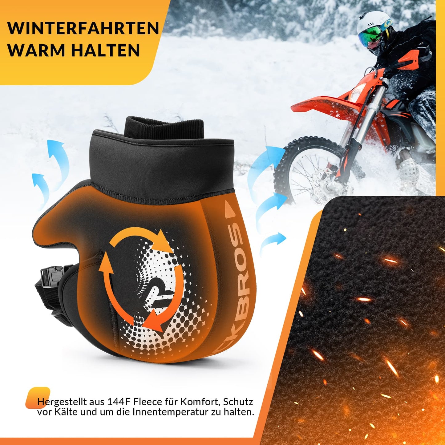 Gants de moto coupe-vent d'hiver avec manchons de guidon noirs ROCKBROS