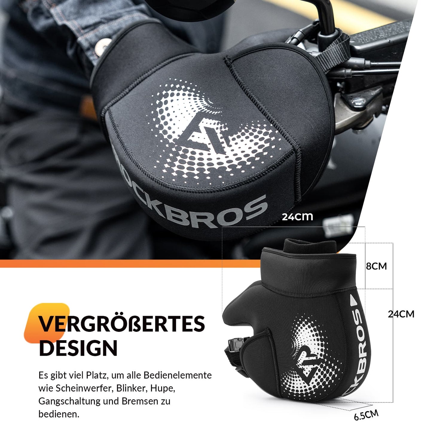 Gants de moto coupe-vent d'hiver avec manchons de guidon noirs ROCKBROS