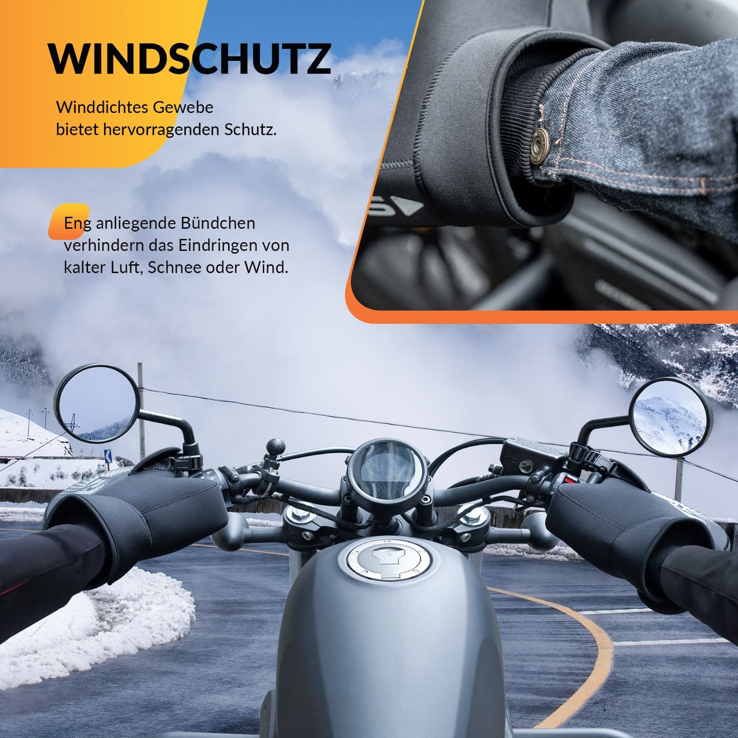 Gants de moto coupe-vent d'hiver avec manchons de guidon noirs ROCKBROS