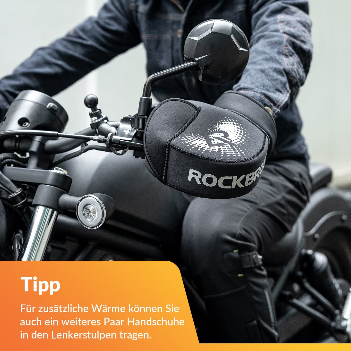 Gants de moto coupe-vent d'hiver avec manchons de guidon noirs ROCKBROS