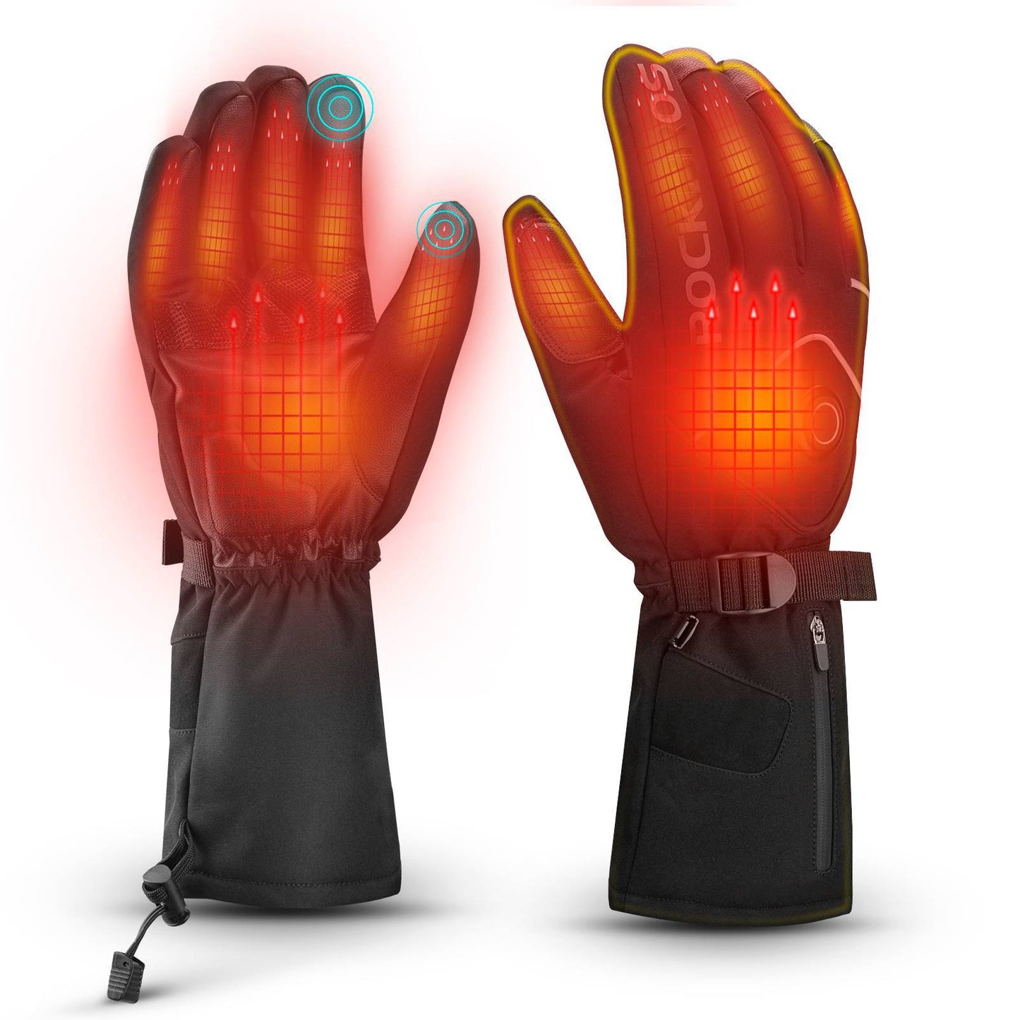 Gants de ski d'hiver chauffants rechargeables noirs ROCKBROS