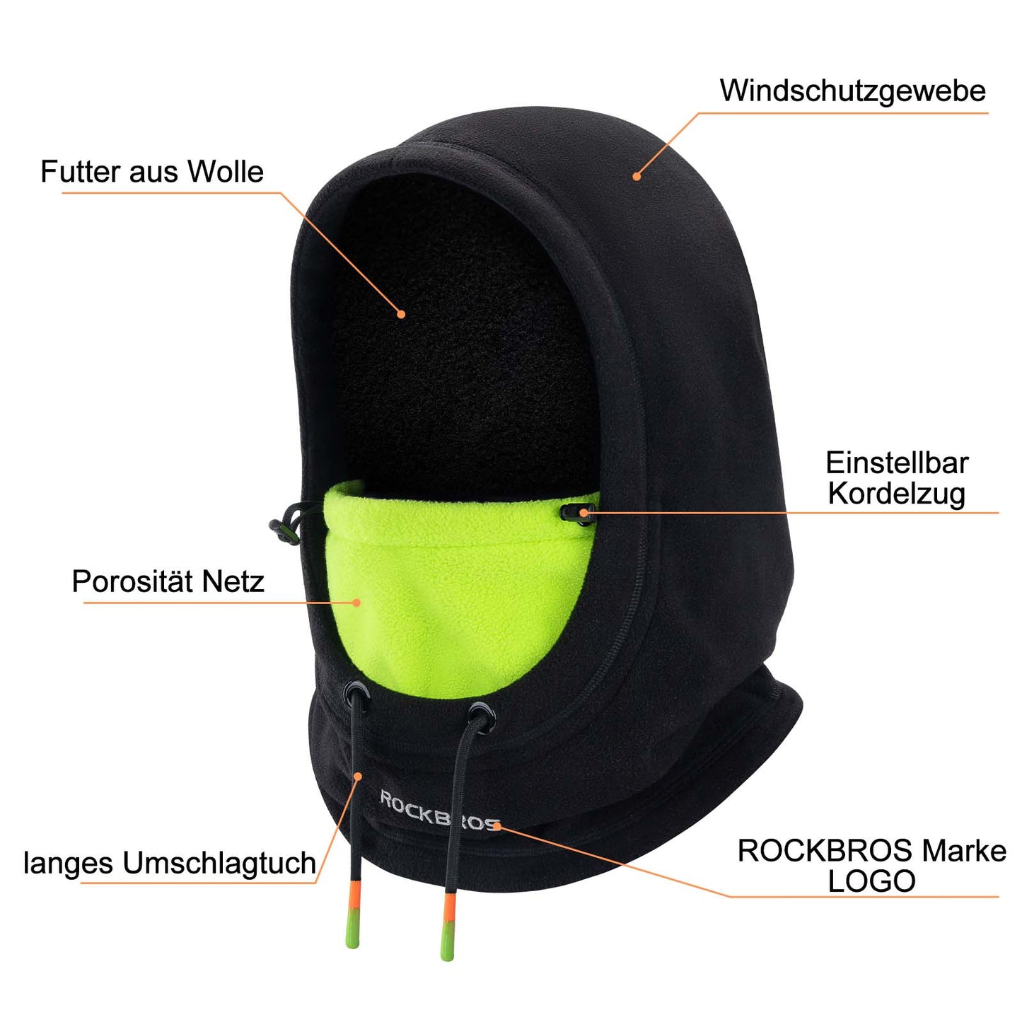 Masque de ski polaire cagoule d'hiver pour femmes et hommes, noir et vert, ROCKBROS