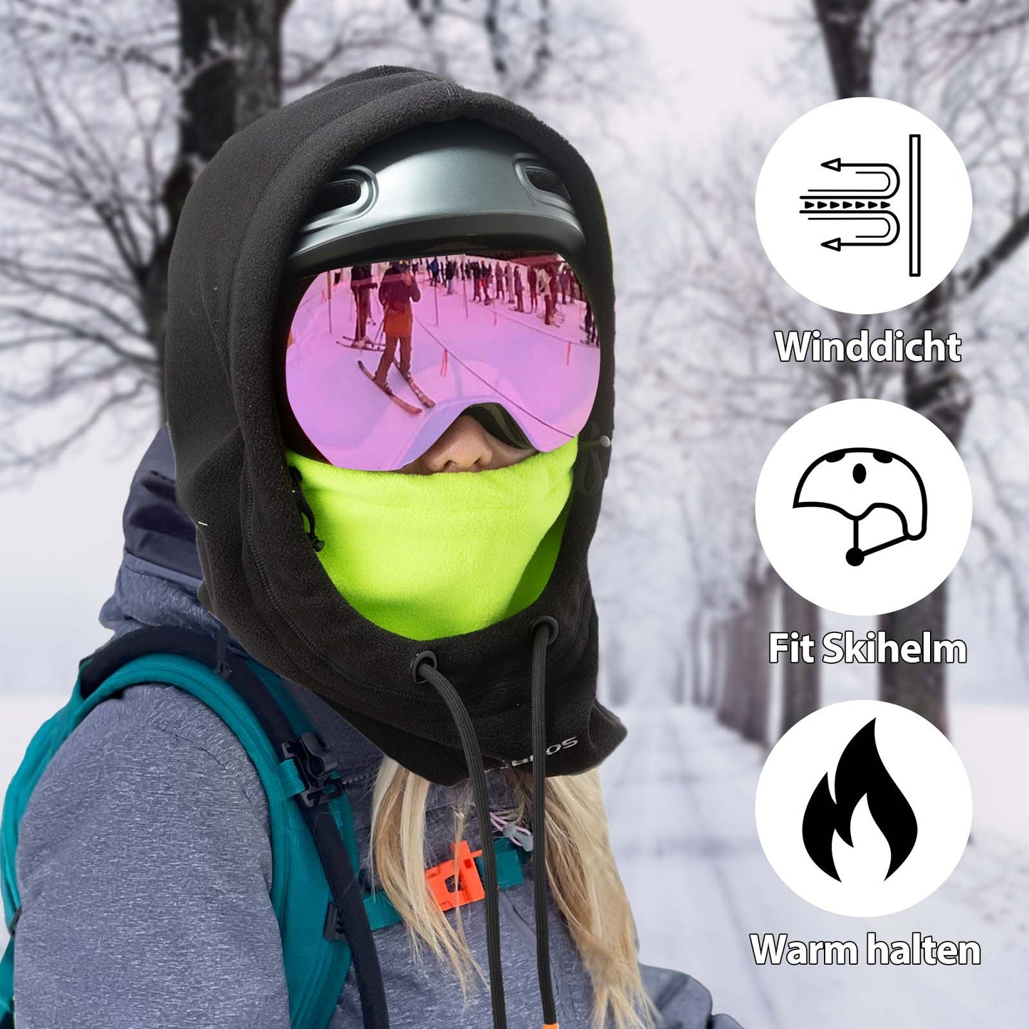 Masque de ski polaire cagoule d'hiver pour femmes et hommes, noir et vert, ROCKBROS