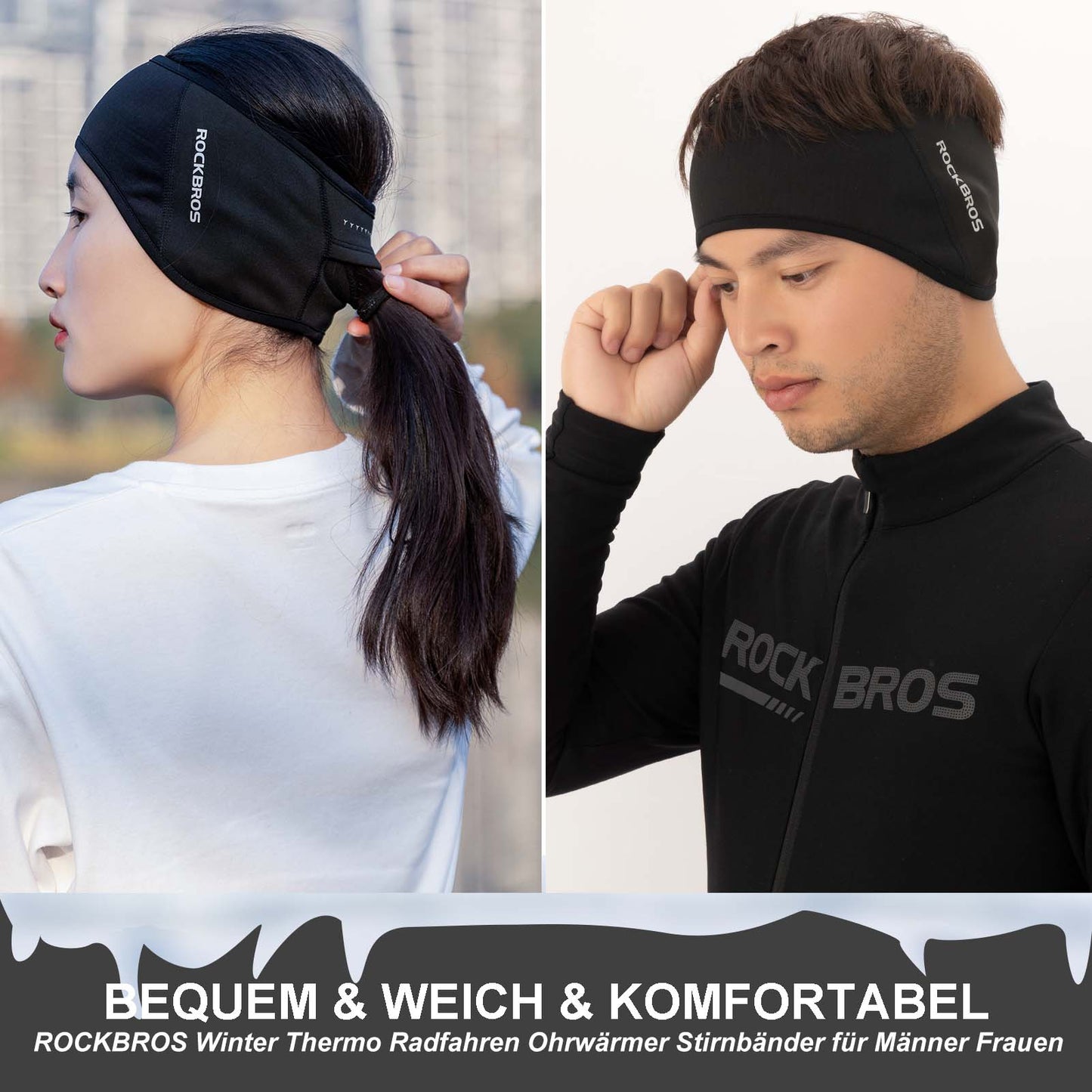 Bandeaux cache-oreilles thermiques d'hiver pour le cyclisme, pour hommes et femmes, ROCKBROS