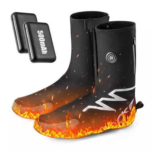 ROCKBROS Couvre-chaussures chauffantes hiver chaud avec batterie 5000 mAh couvre-chaussures d'hiver couvre-chaussures thermiques résistant à l'eau coupe-vent pardessus de vélo pour femmes/hommes