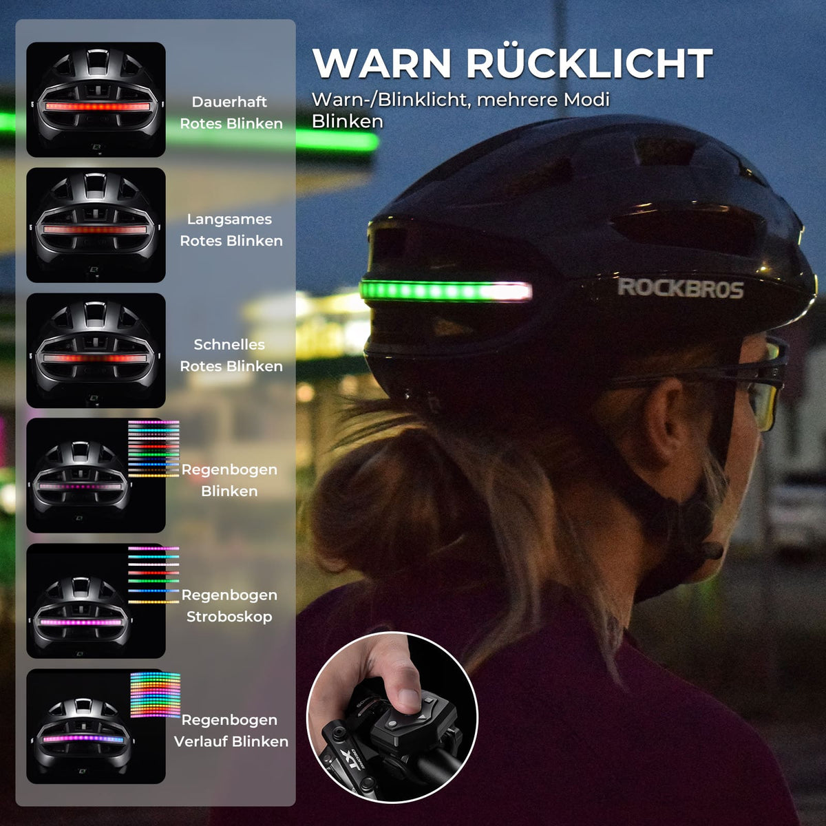 ROCKBROS Casque de vélo intelligent télécommandé avec éclairage
