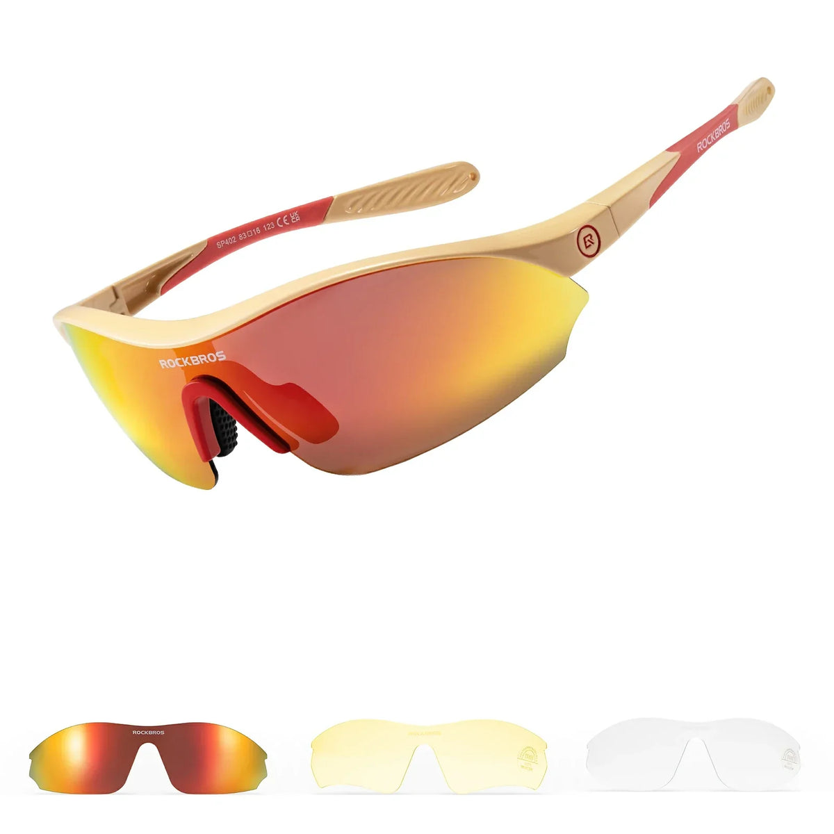 Lunettes de soleil de cyclisme sportif ROCKBROS avec 3 verres UV400 interchangeables