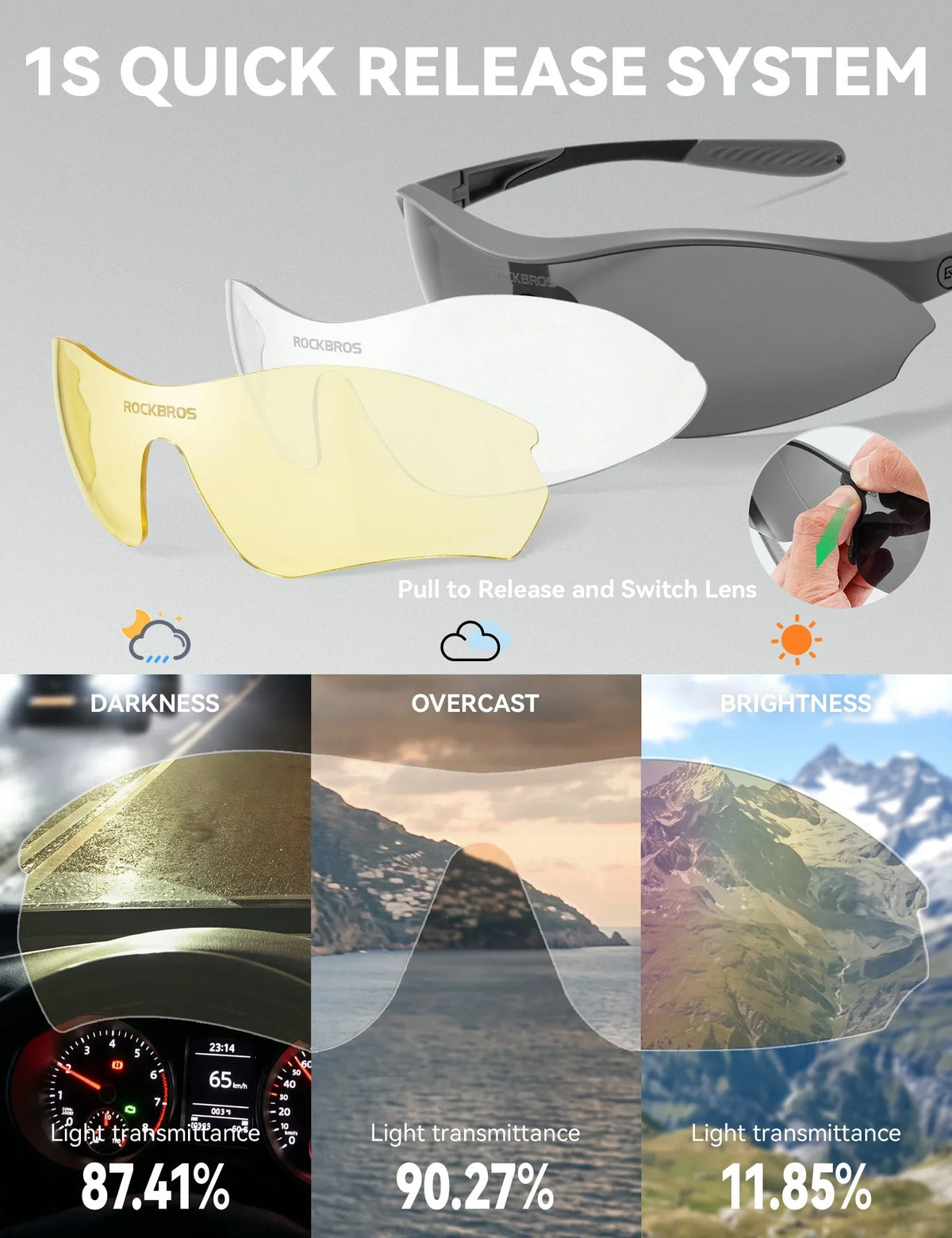 Lunettes de soleil de cyclisme sportif ROCKBROS avec 3 verres UV400 interchangeables