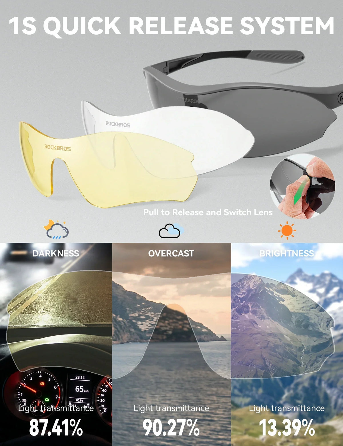 Lunettes de soleil de cyclisme sportif ROCKBROS avec 3 verres UV400 interchangeables