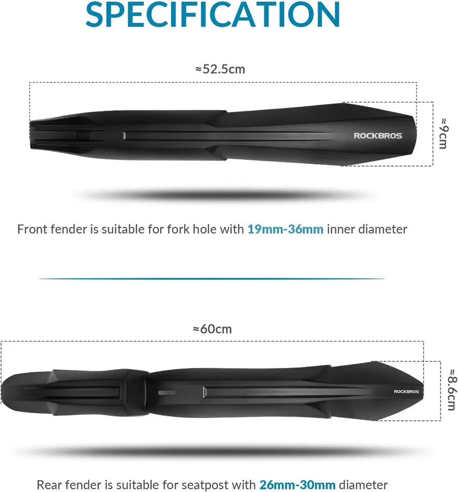ROCKBROS jeu de garde-boue de vélo 24-29 pouces garde-boue de vélo à dégagement rapide vtt