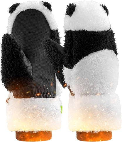 Qunature Gants de ski Panda Design pour enfants âgés de 4 à 12 ans, chauds, thermiques, coupe-vent, en polaire, idéaux pour les activités hivernales telles que le ski, le snowboard, le patinage sur glace