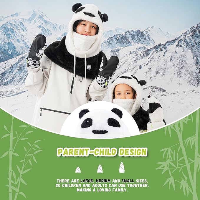 Qunature Cagoule d'hiver masque de ski pour enfants et parents motif panda masques complets cagoule pour les activités de plein air d'automne et d'hiver comme le ski, la moto, le cyclisme