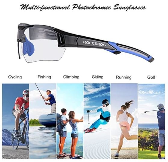 ROCKBROS 10111 Lunettes de soleil Lunettes de cyclisme photochromatiques Bleu