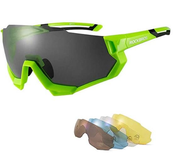 ROCKBROS 10133 Lunettes de cyclisme polarisées avec 4 verres interchangeables Vert