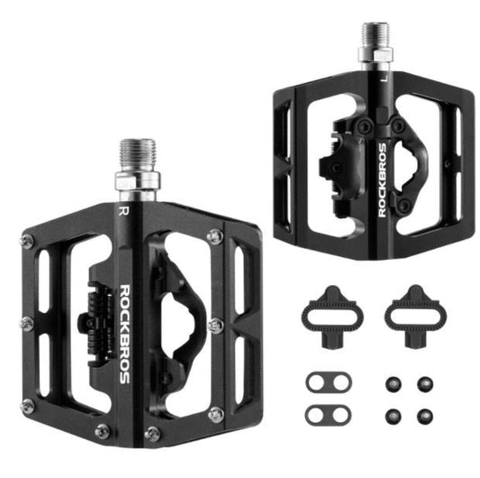 ROCKBROS PĂ©dales de vĂ©lo pĂ©dales automatiques demi-plateforme avec pĂ©dales SPD 9/16 pouces noir