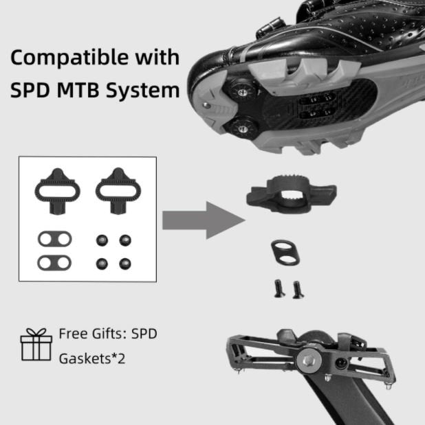 ROCKBROS Pédales de vélo pédales automatiques demi-plateforme avec pédales SPD 9/16 pouces noir