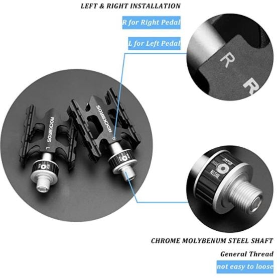 ROCKBROS K320F-BK Pédales à dégagement rapide antidérapantes 9/16 pouces