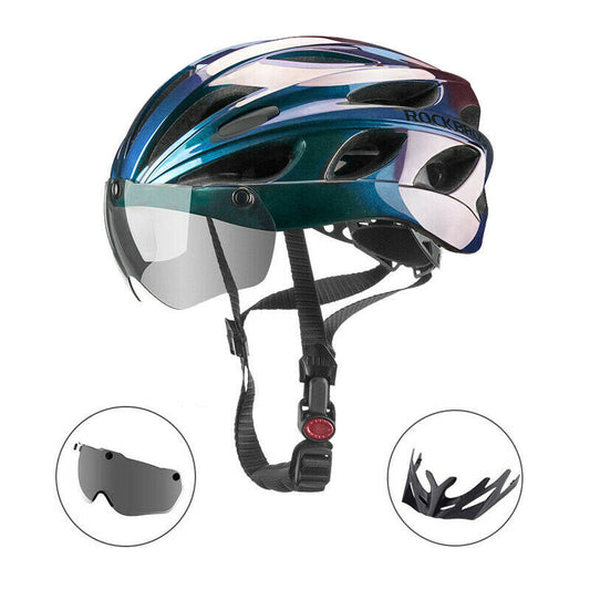 ROCKBROS TT-16-C Casque de vélo de route avec lunettes bleu dégradé